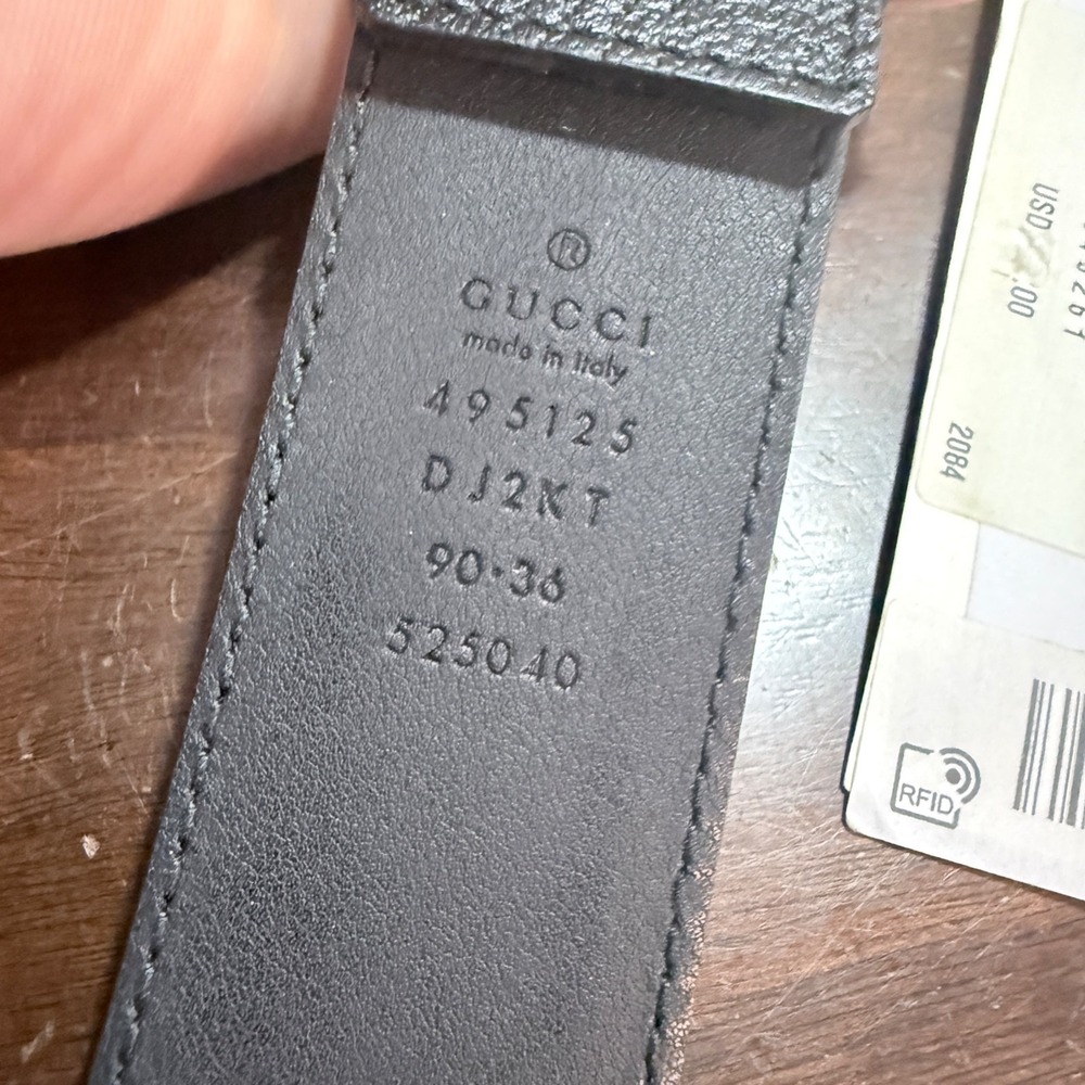 Gucci 495122 Black Leather Bee and Star Print Belt Gold Buckle 90 - Picture 9 of 13